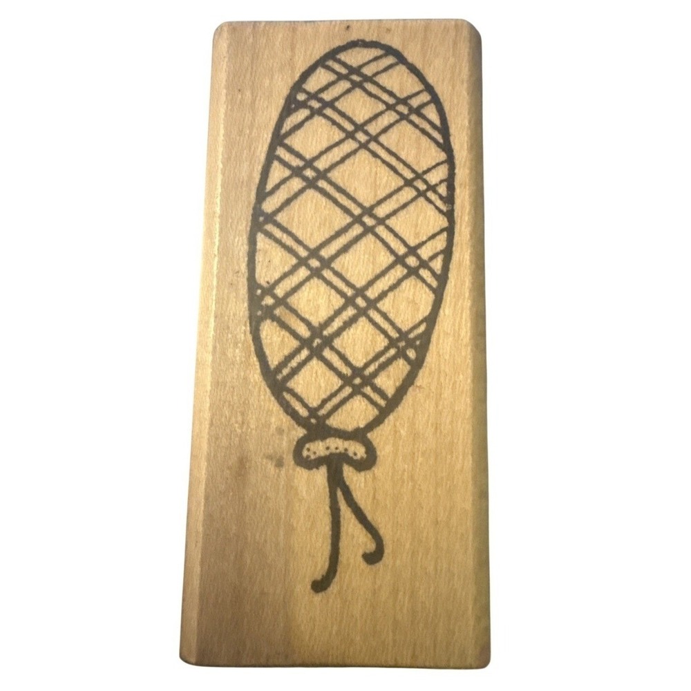 Azadi Earles 0435‎ Checkered Pattern Ballon Wood Mounted Rubber Stamp Vintage